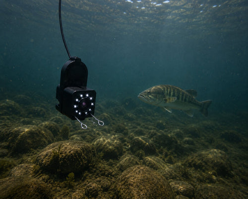 Scout camera underwater with a perch in view